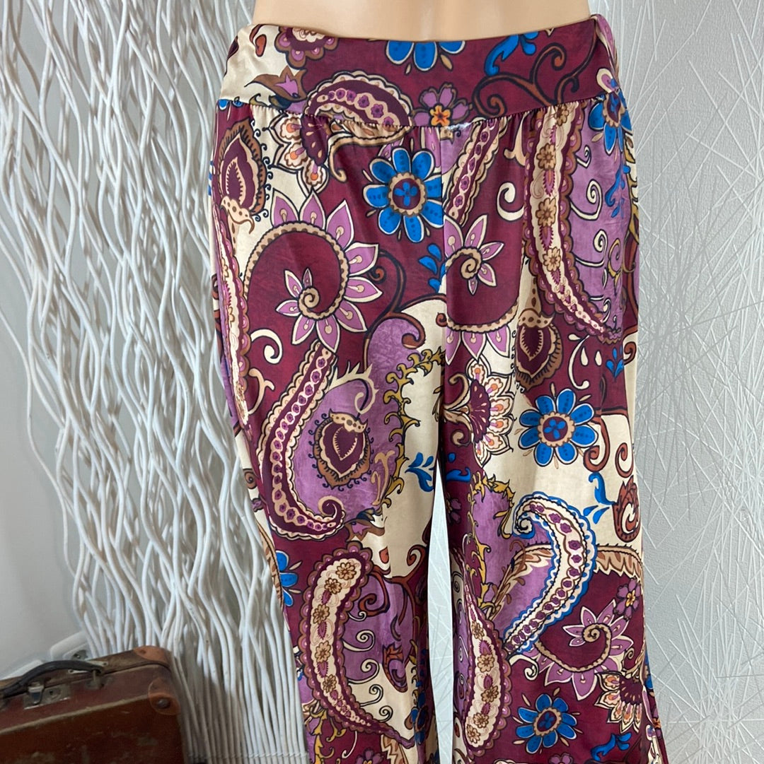 Pantalon léger fluide avec fleurs multicolores taille élastique jambes larges Made In Italy