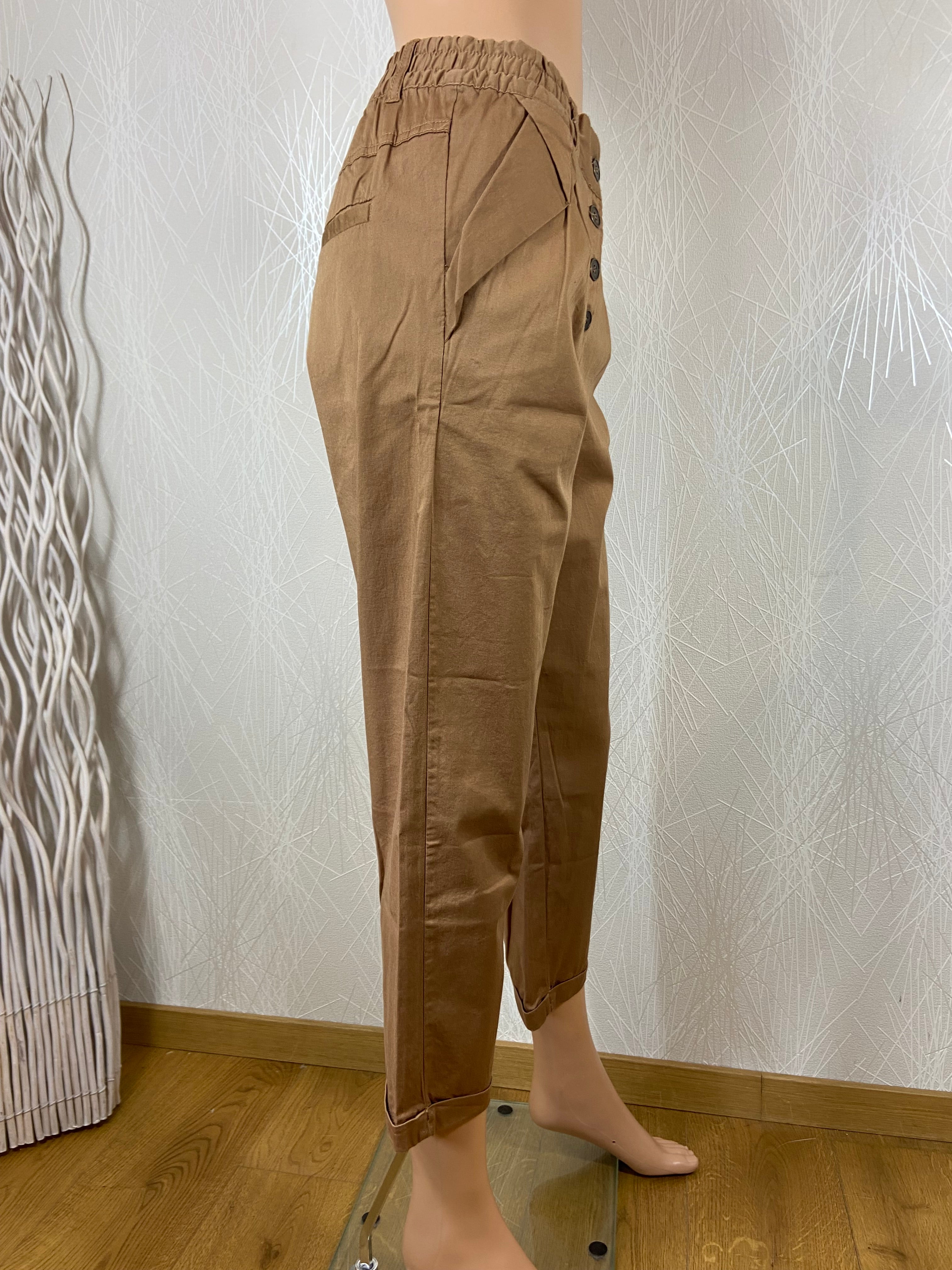 Pantalon coton taille élastiquée brun camel BYoung