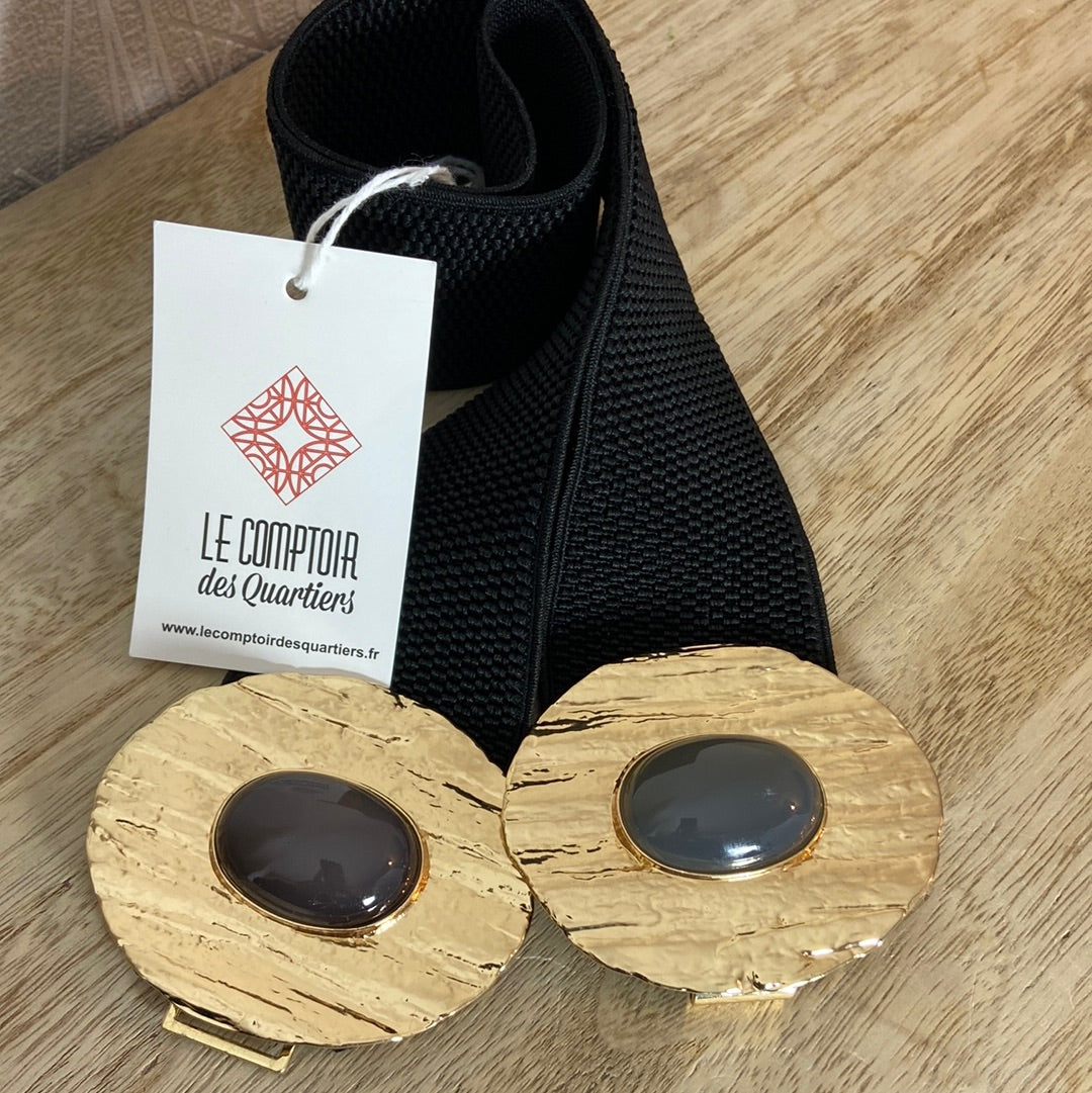 Ceinture élastique noire boucles dorées et pierres Le Comptoir des Quartiers