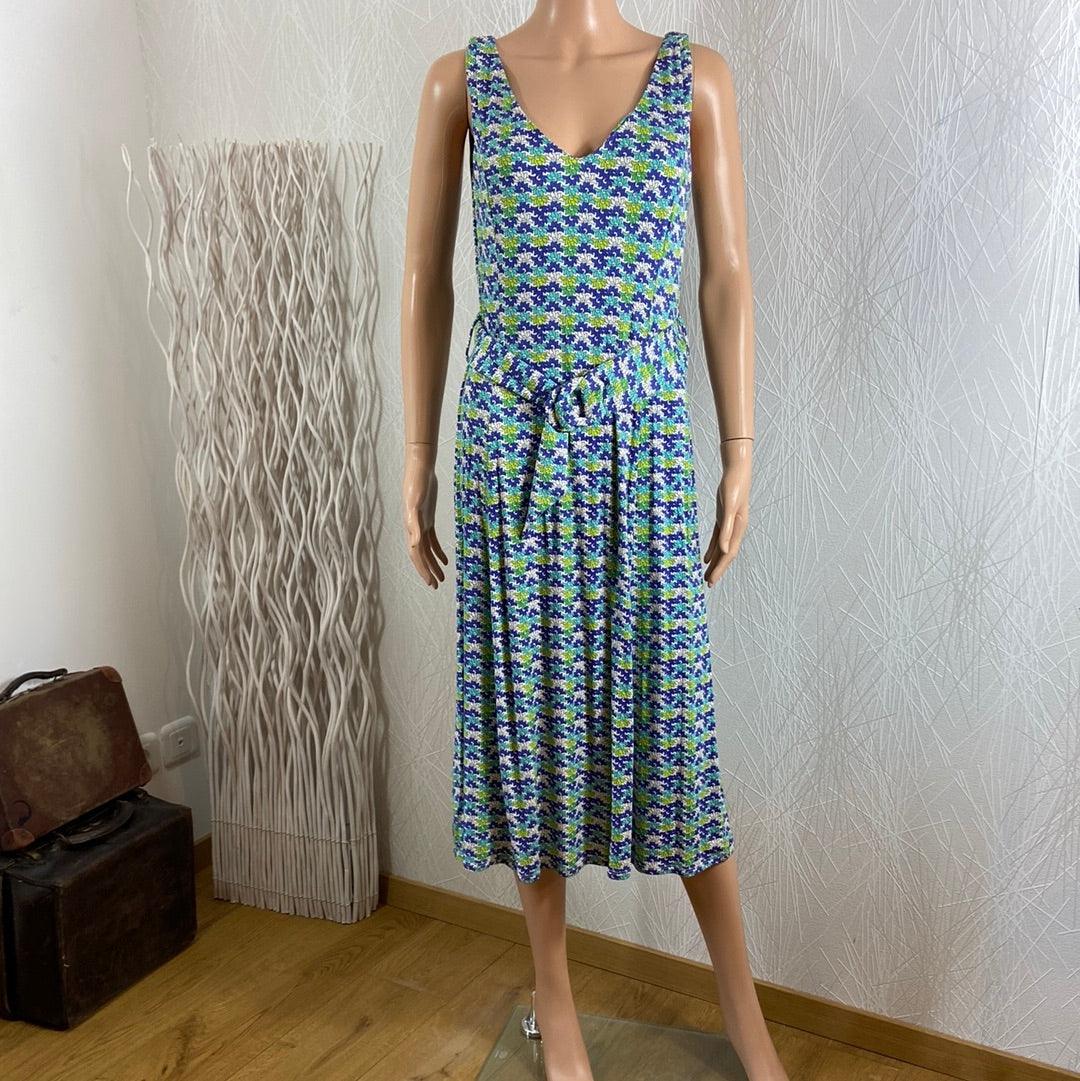 Robe midi fluide sans manches à motifs vintage Surkana - Offre-Unique