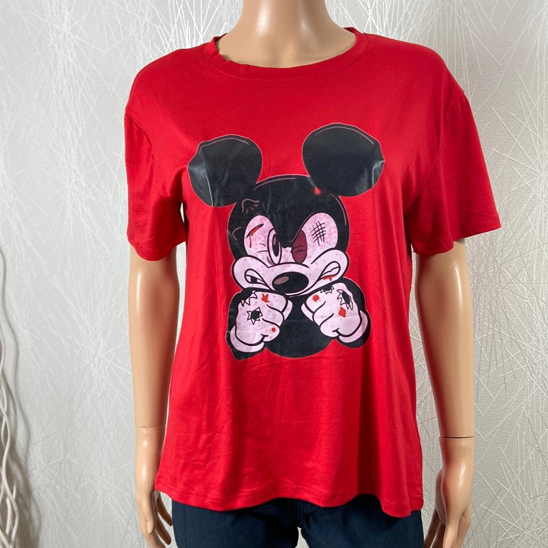 T-shirt rouge style Mickey manches courtes Fashion - Offre-Unique