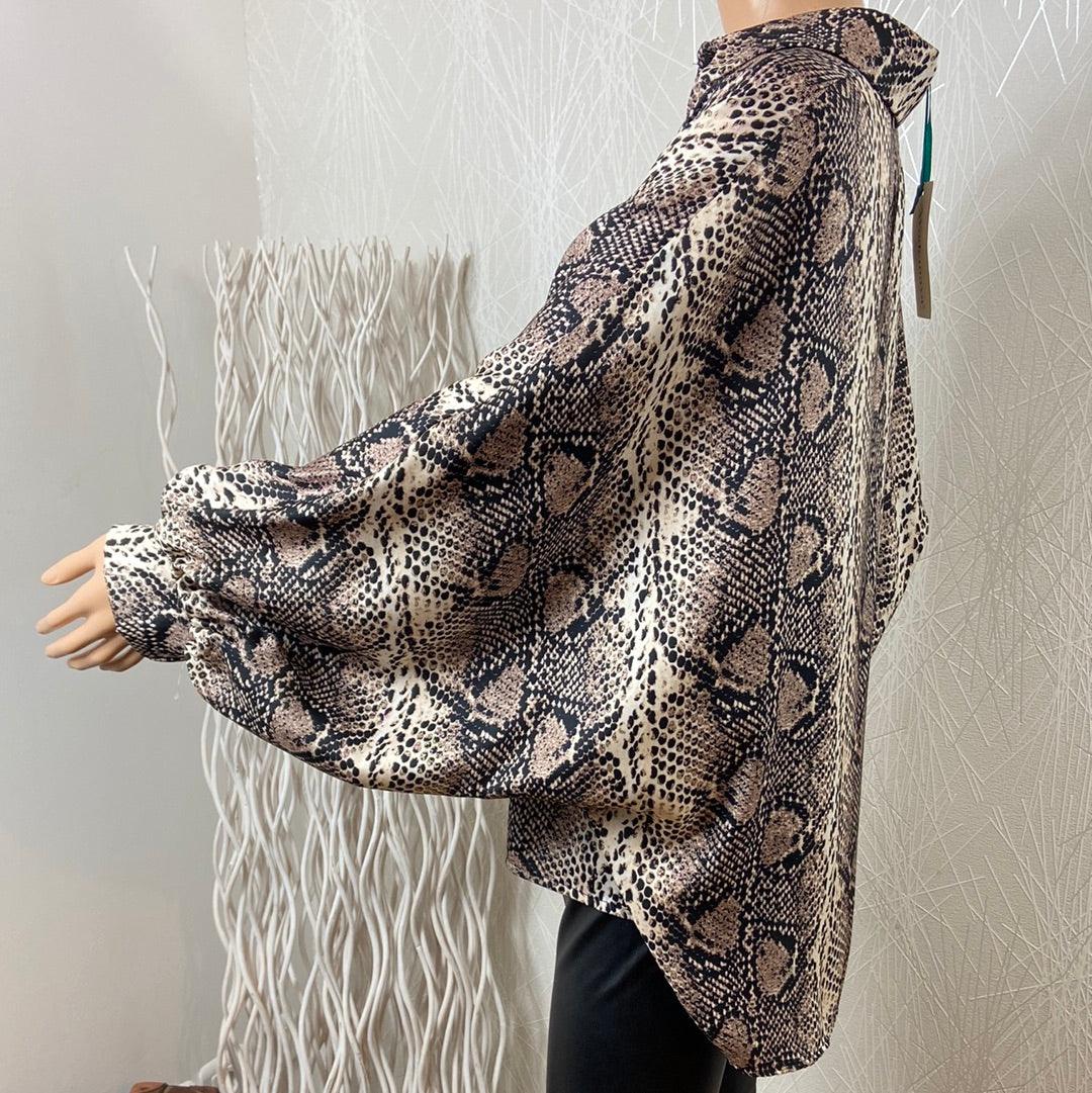 Chemisier fluide tissu imprimé serpent manches larges Wodemaya - Offre-Unique