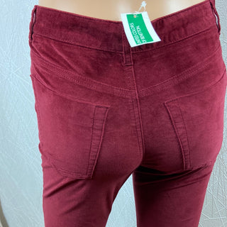 Pantalon velours côtelé rouge bordeaux taille haute slim Benetton
