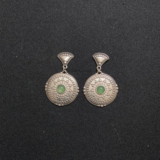 Boucles d’oreilles pendantes plaqué argent pierre semi précieuse verte Shabada
