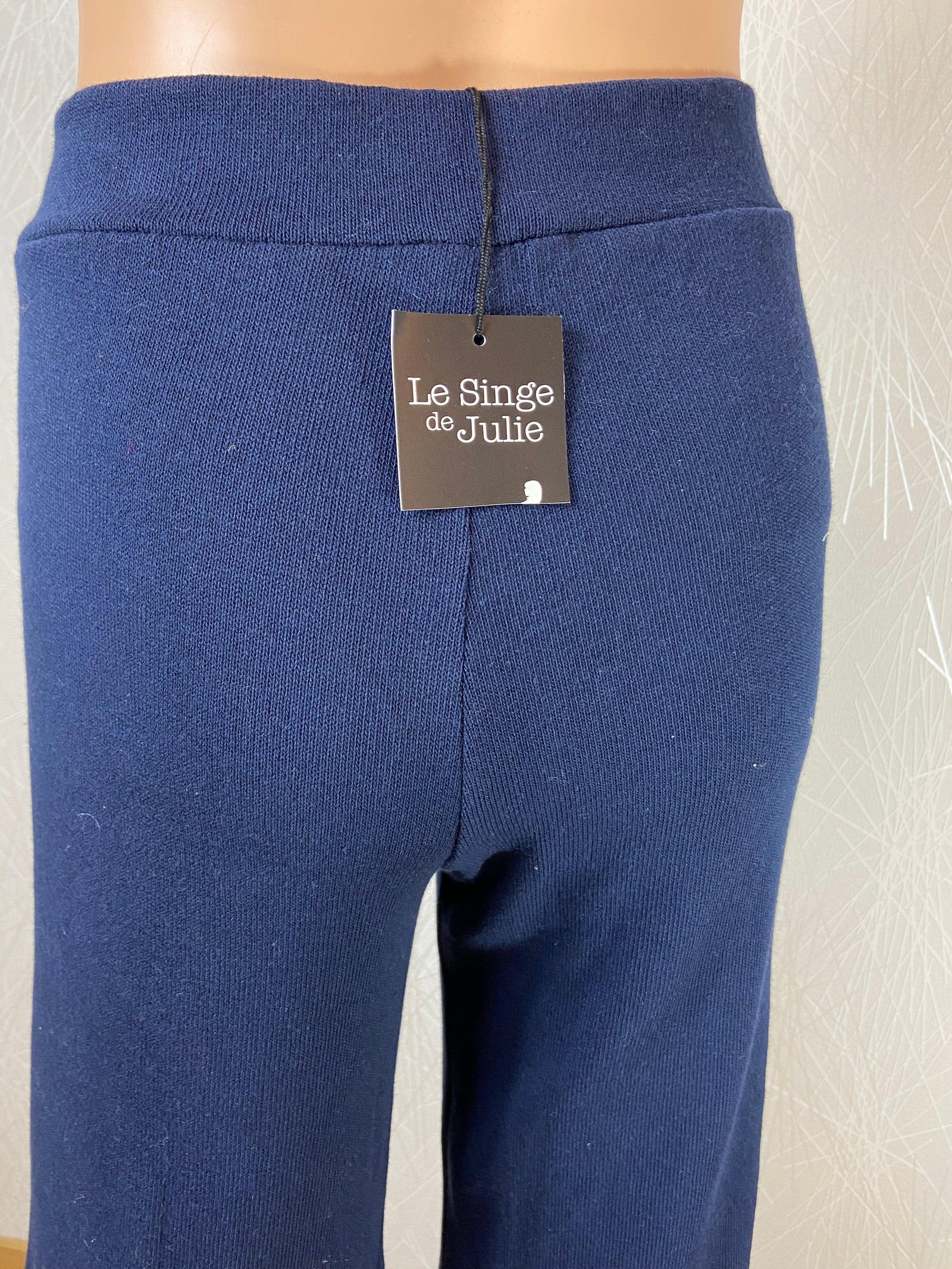 Pantalon fluide élastique tissu jersey bleu marine jambes larges Le singe de Julie - Offre-Unique