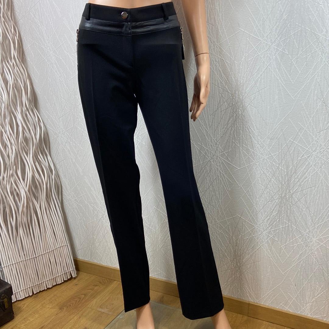 Pantalon habillé noir femme taille mi-haute coupe droite Absolu - Offre-Unique