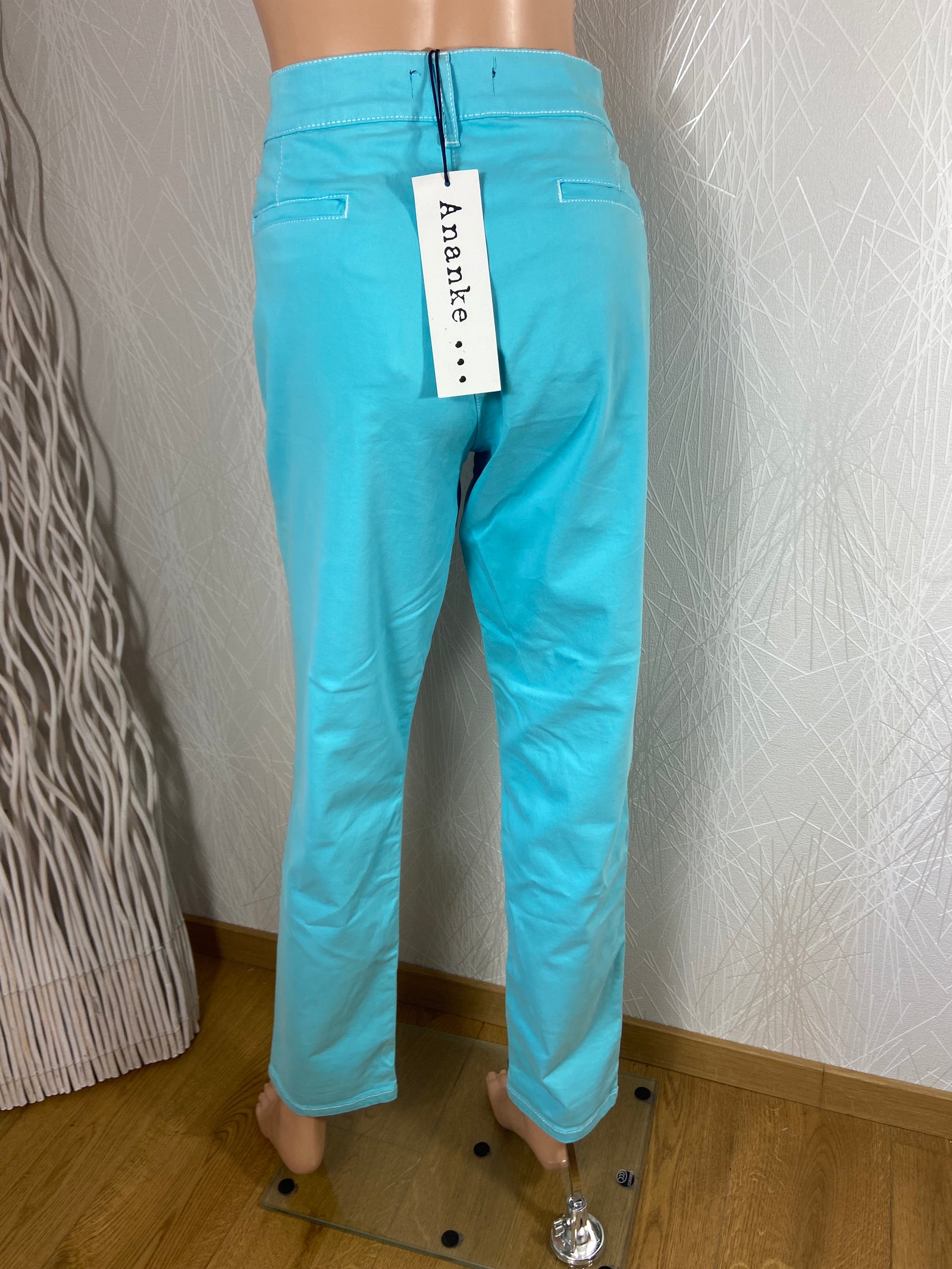 Pantalon coton coupe droite bleu turquoise Ananke