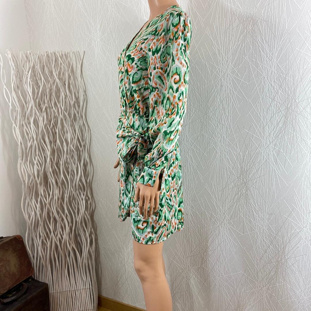 Robe courte verte à motifs manches longues flot Lili & Lala - Offre-Unique