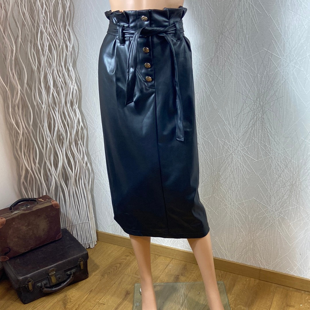 Jupe longue taille haute cuir synthétique noir Daniela Cool