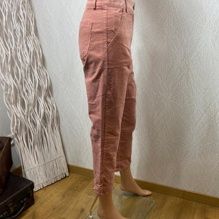 Pantalon femme velours côtelé coton rose pale taille mi-haute coupe droite