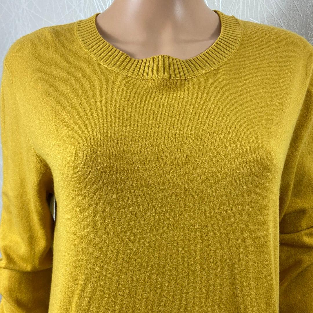 Pull asymétrique jaune moutarde empiècement chemisier blanc Made In Italy - Offre-Unique