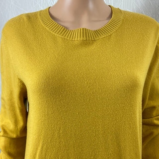 Pull asymétrique jaune moutarde empiècement chemisier blanc Made In Italy
