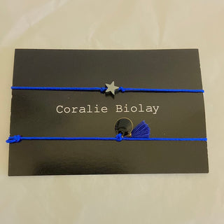 Lot de 2 bracelets ajustables breloque étoile pompon Coralie Biolay