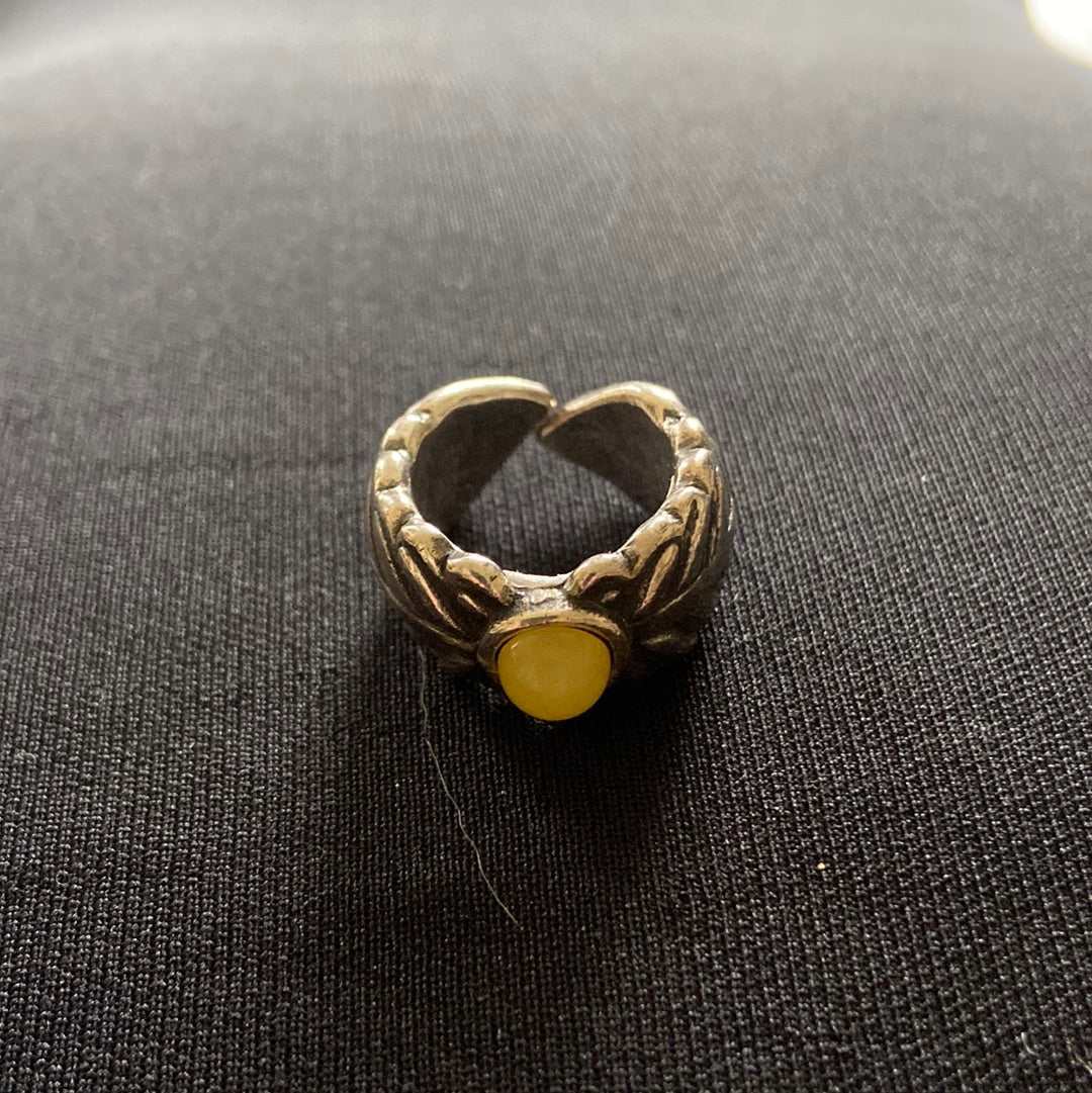 Bague argent ajustable avec motifs de feuilles pierre semi-précieuse jaune Shabada