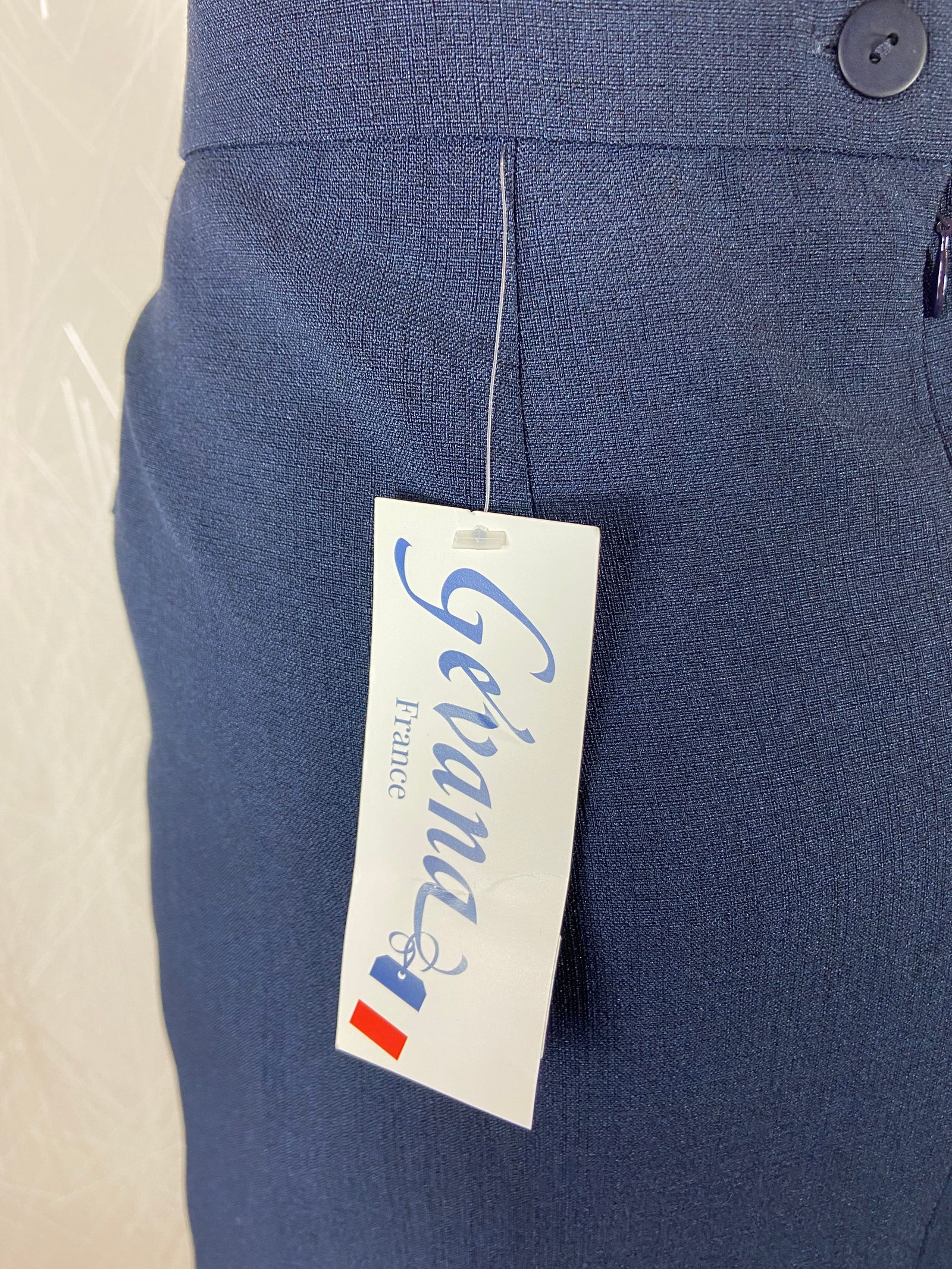 Jupe droite doublée bleu marine taille hautre fabrication française Gévana