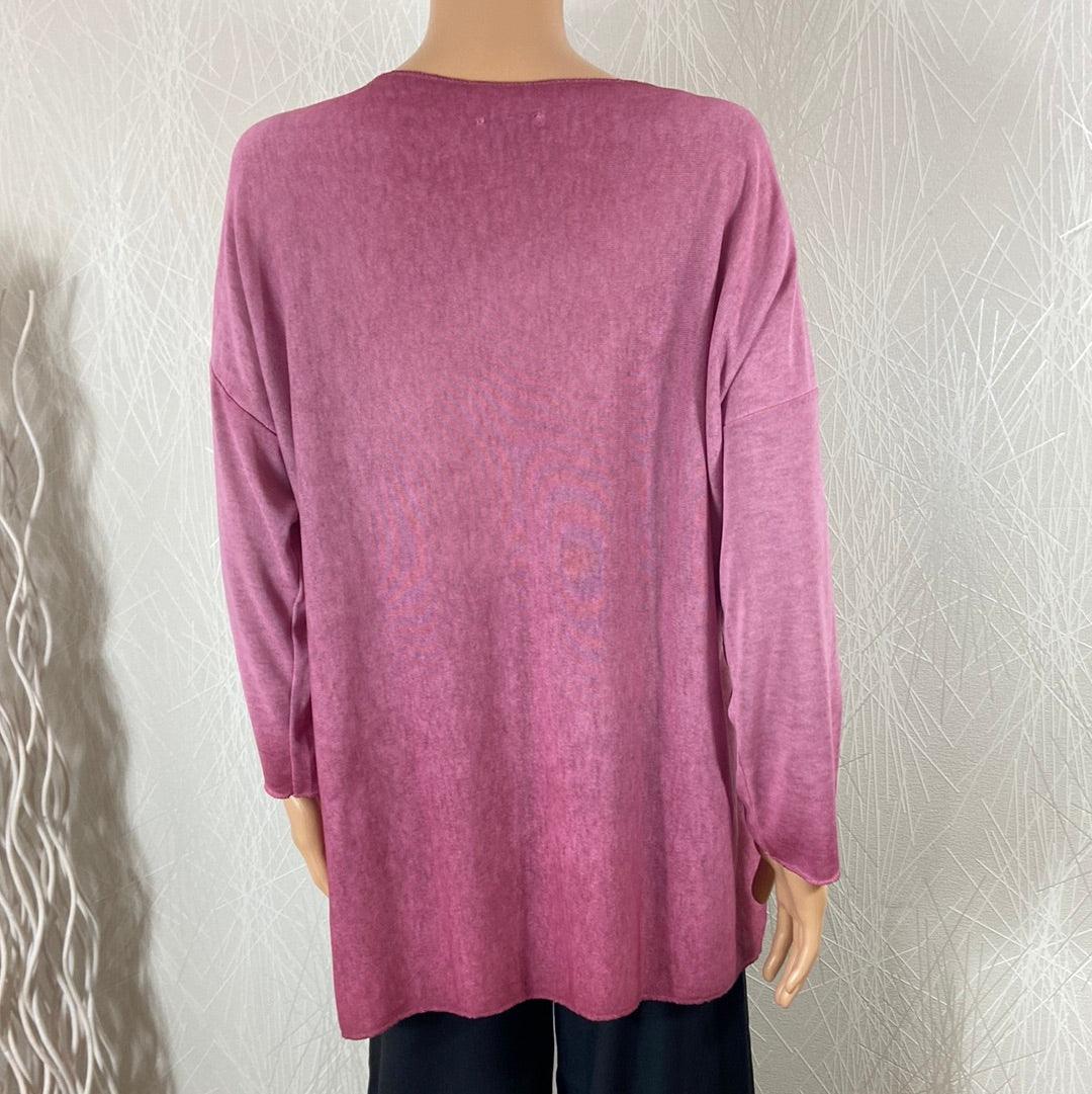 Pull-over femme rose mauve mailles fines Made In Italy - Offre-Unique