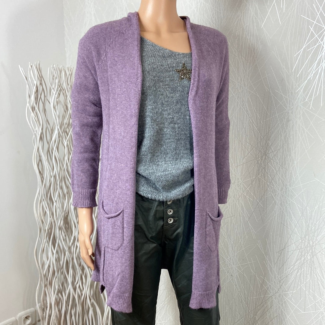 Gilet violet mauve long manches longues Made In Italy