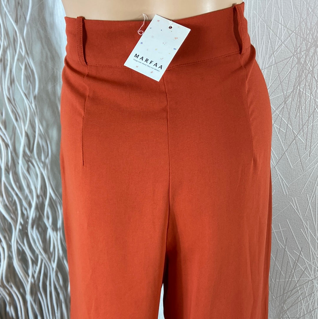 Pantalon fluide orange taille haute jambes larges Marfaa