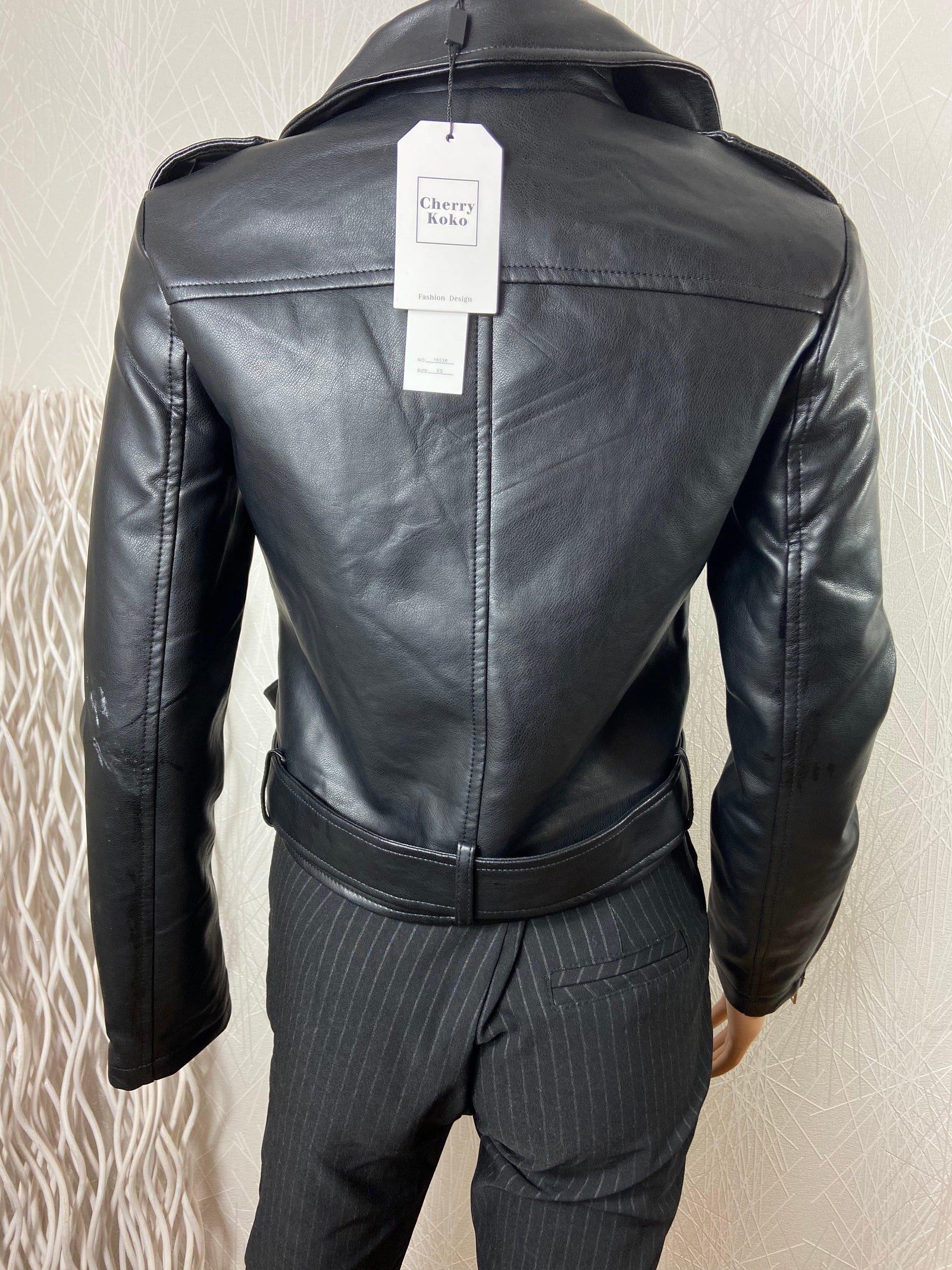 Blouson perfecto noir cuir polyuréthane Cherry Koko - Offre-Unique