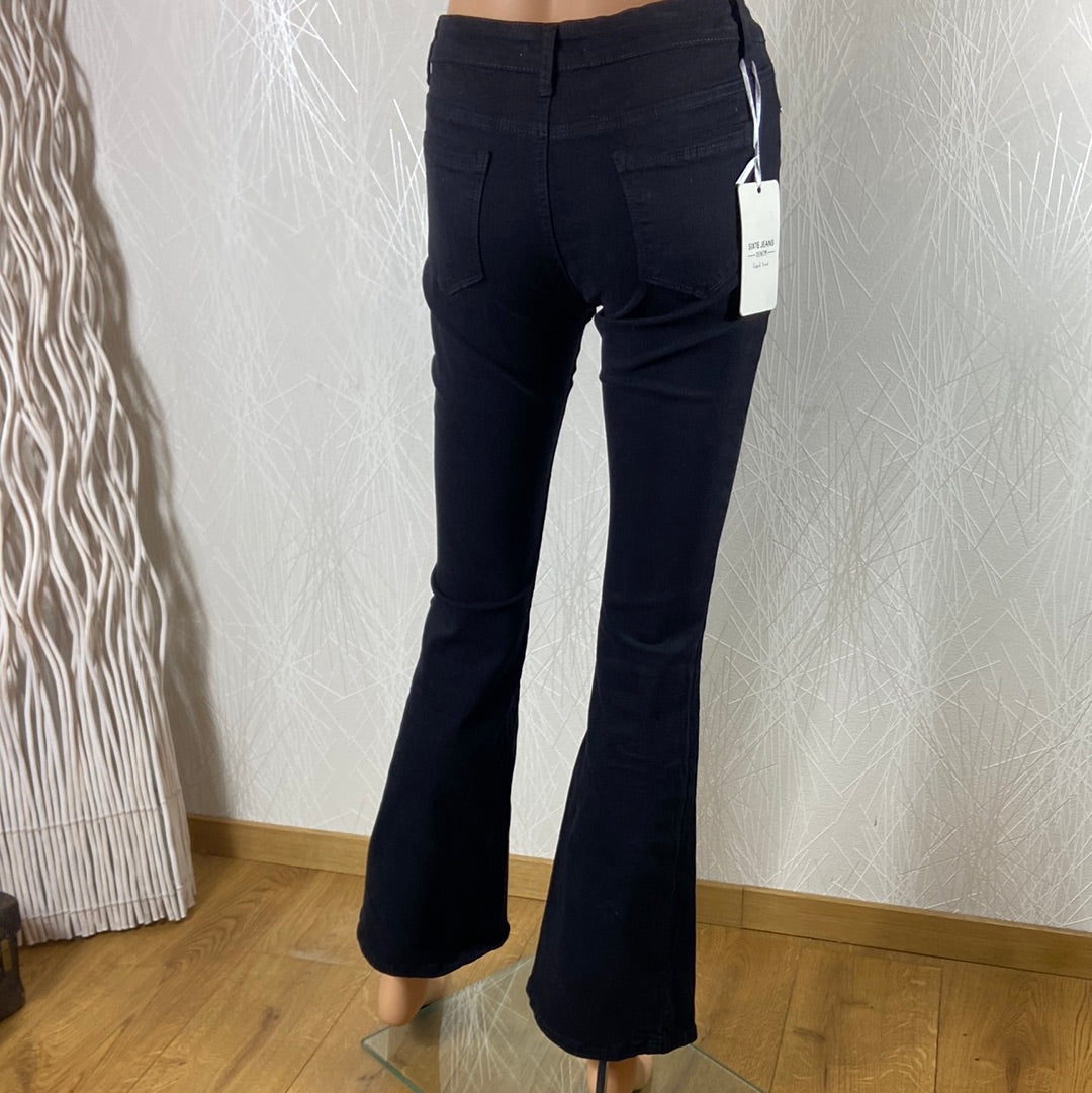 Jeans coton noir femme taille basse flare Sixte