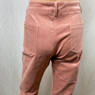 Pantalon femme velours côtelé coton rose pale taille mi-haute coupe droite