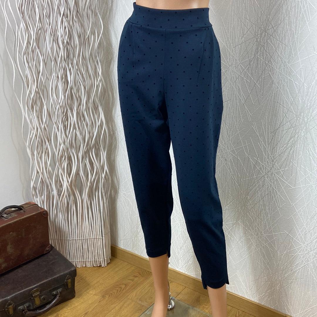 Pantalon taille haute élastique 7/8 bleu marine petits pois Ihkate Print Ichi - Offre-Unique