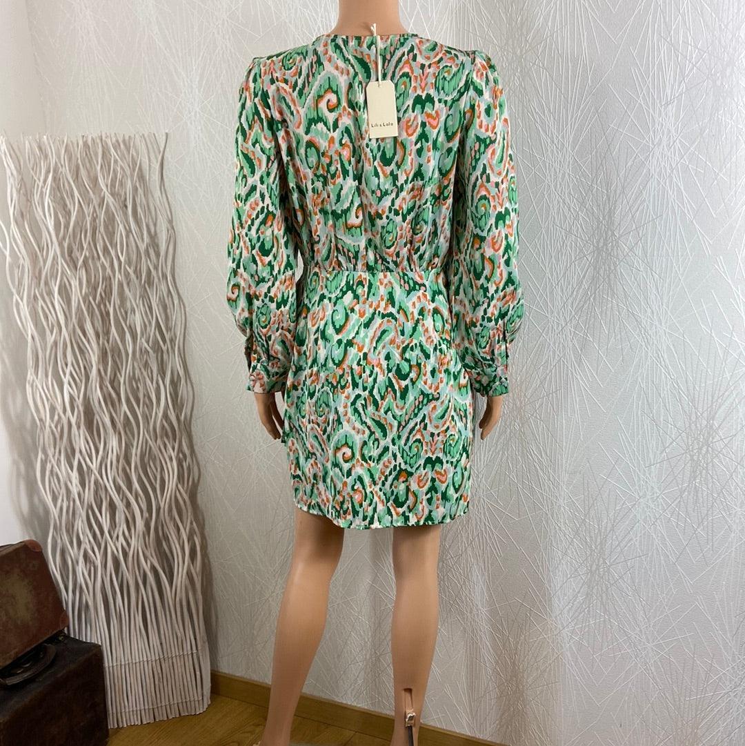 Robe courte verte à motifs manches longues flot Lili & Lala - Offre-Unique