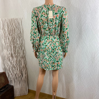 Robe courte verte à motifs manches longues flot Lili & Lala