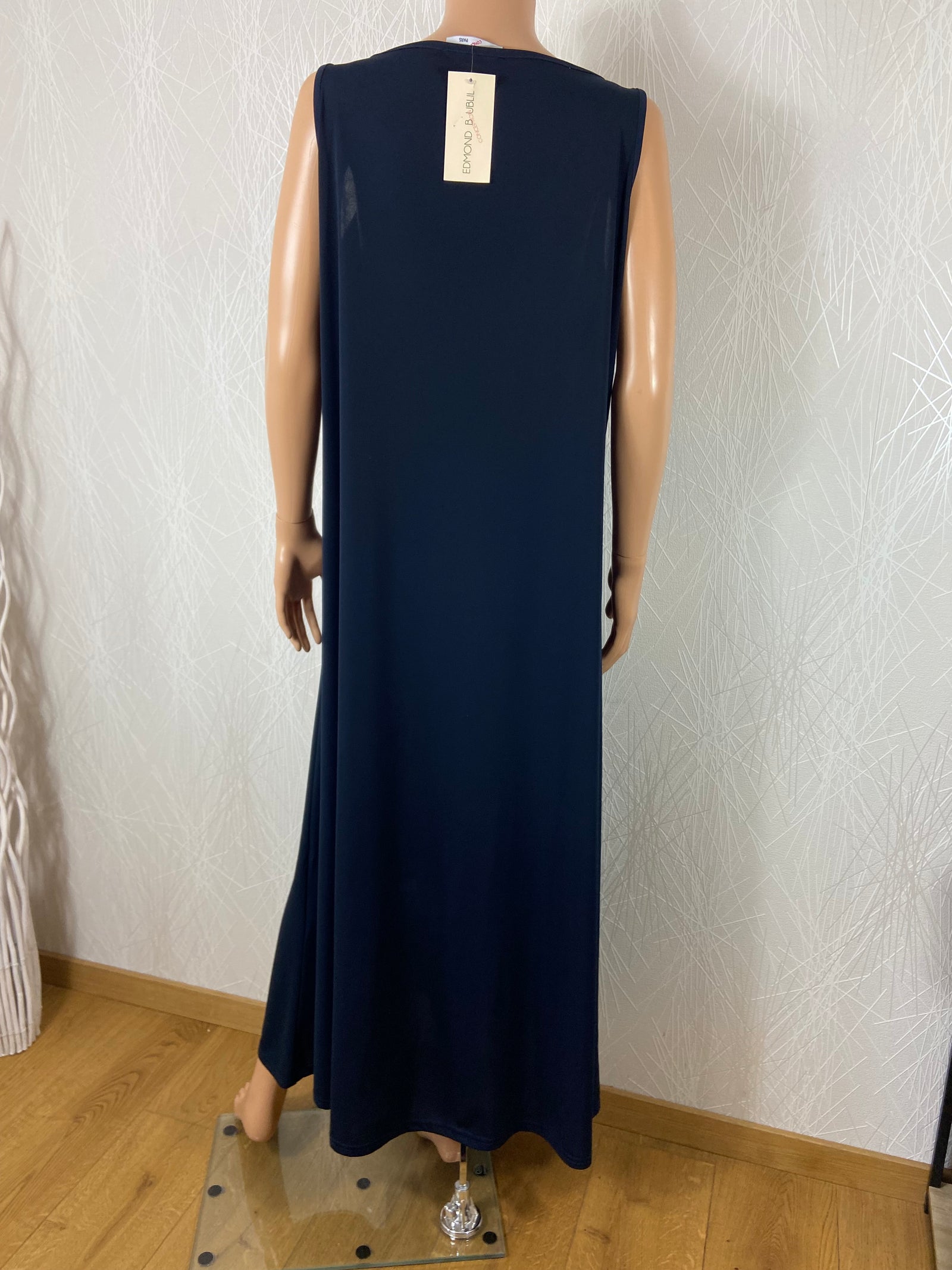 Robe à bretelles longue évasée bleu marine Edmond Boublil