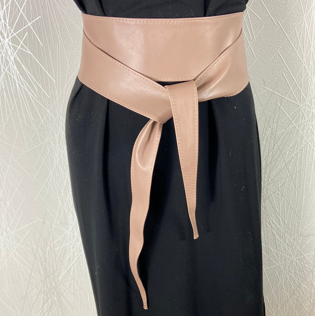 Ceinture pour femme en cuir de vachette rose pâle à nouer Vimoda