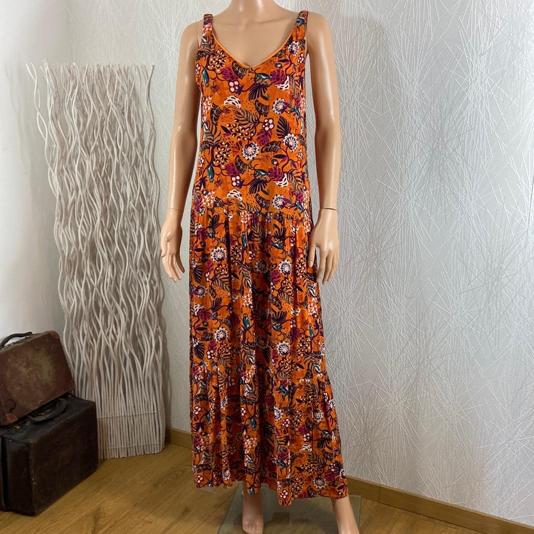 Robe longue doublée motifs fleurs sans manches Surkana - Offre-Unique