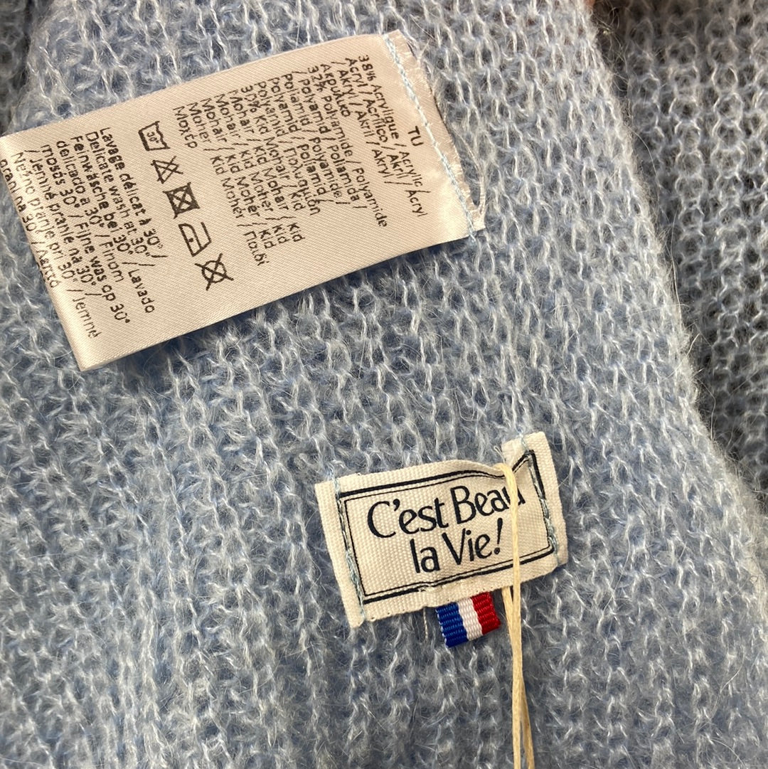 Écharpe chaude en tricot bleu avec laine mohair C’est Beau La Vie