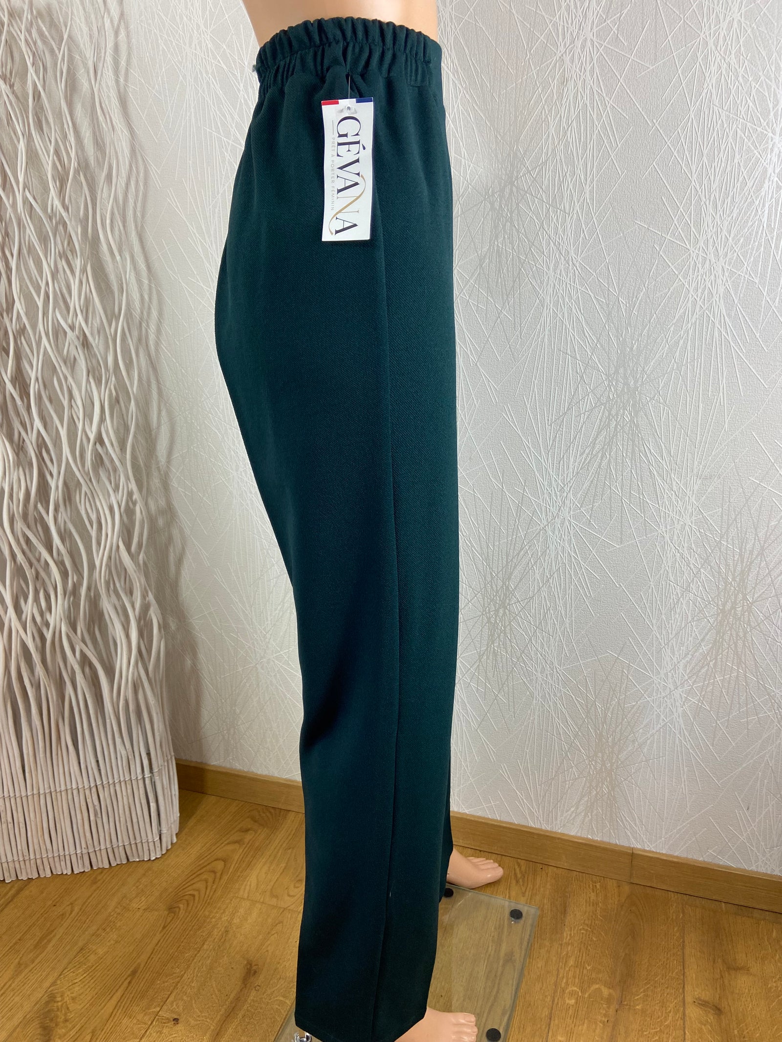 Pantalon vert foncé taille haute élastique fabrication française Gévana