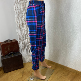 Pantalon à carreaux feutrine coton taille haute élastique Margot