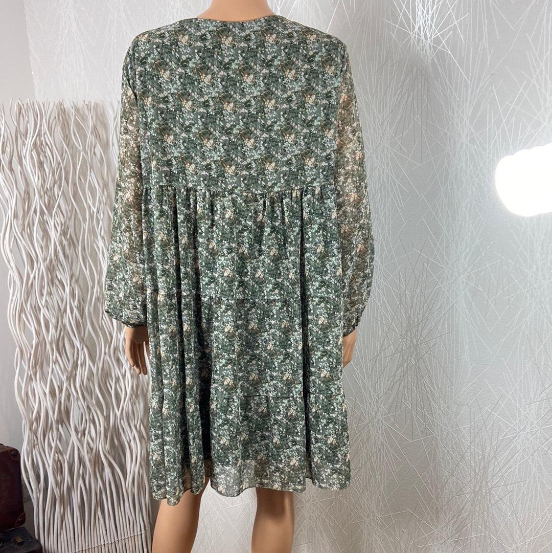Robe verte doublée fluide manches longues Made In Italy - Offre-Unique