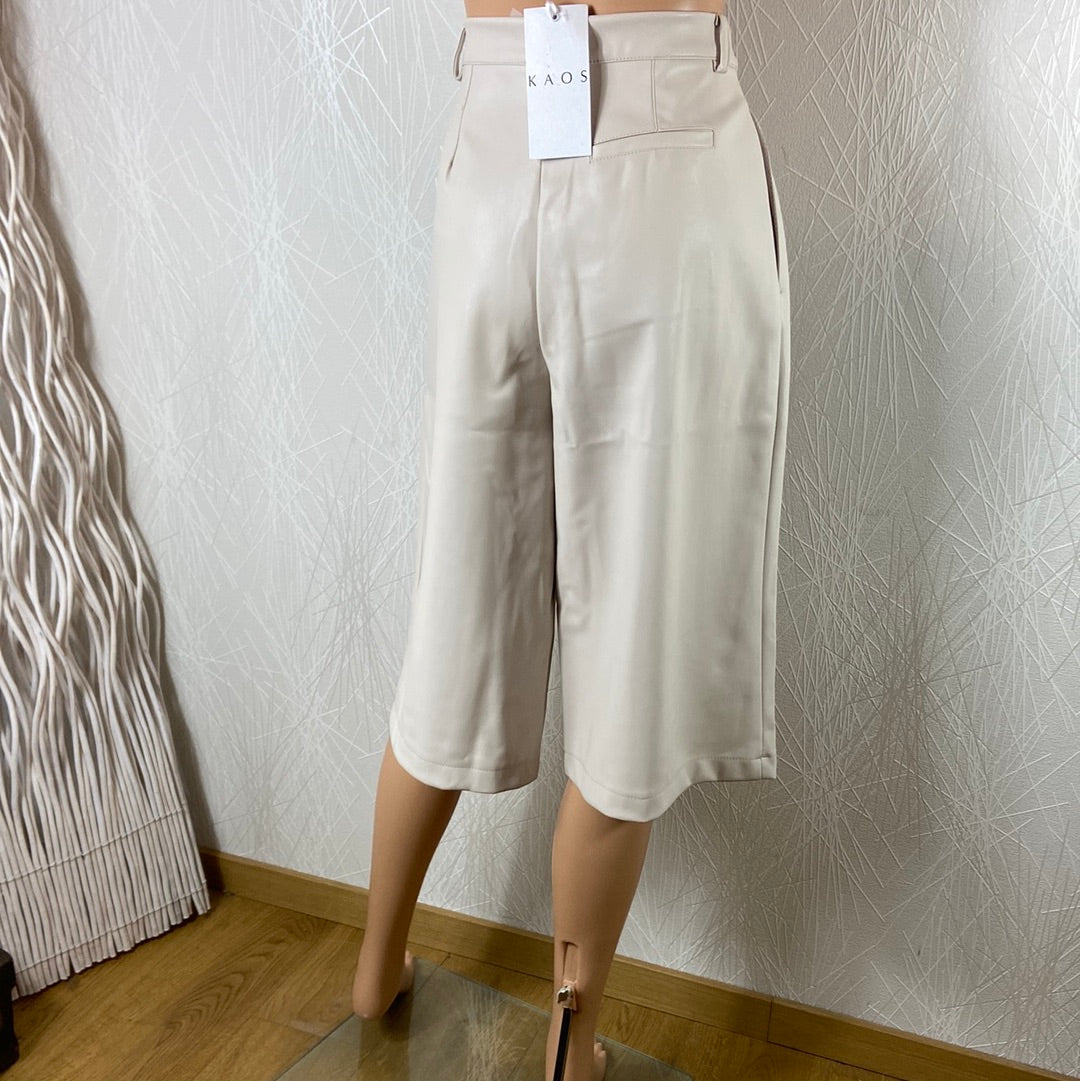 Jupe culotte cuir synthétique blanc taille haute jambes larges Kaos