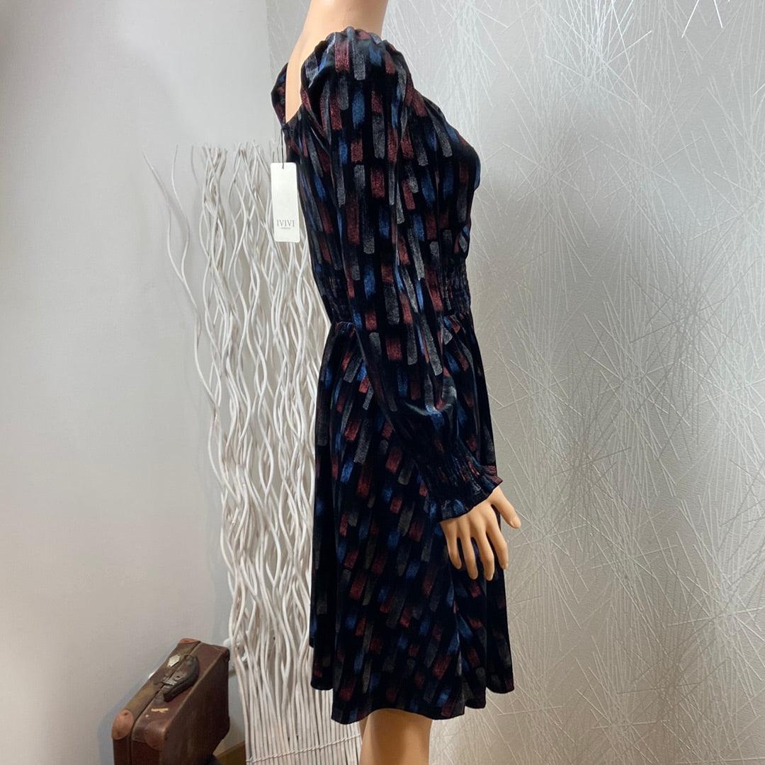 Robe multicolores manches longues encolure en forme de coeur IVIVI - Offre-Unique