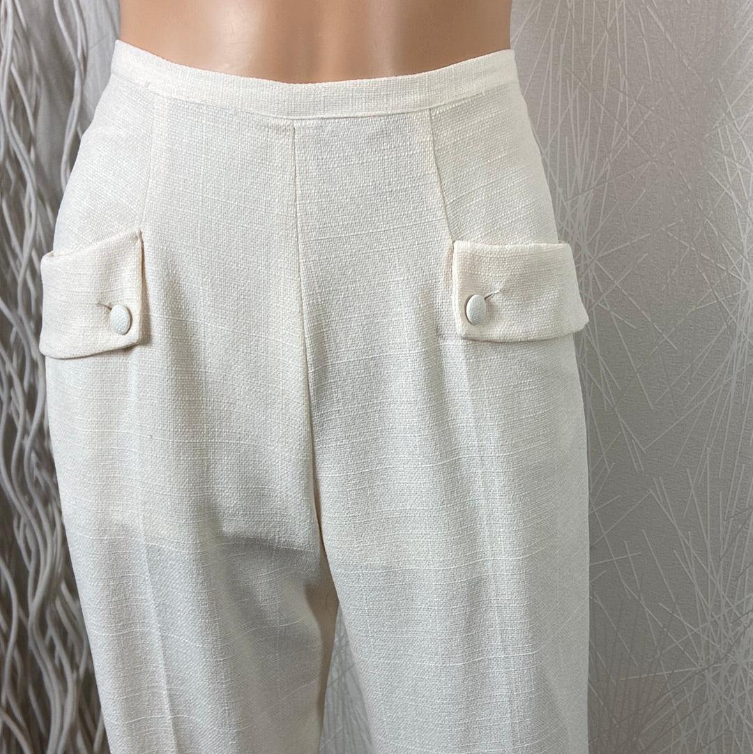 Pantalon blanc fluide léger taille haute jambes larges - Offre-Unique