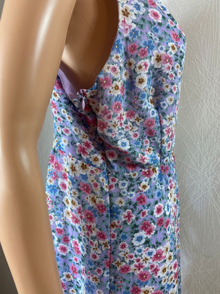 Robe à bretelles tissu doublé fleuri sans manches volant  smocks Mod Style