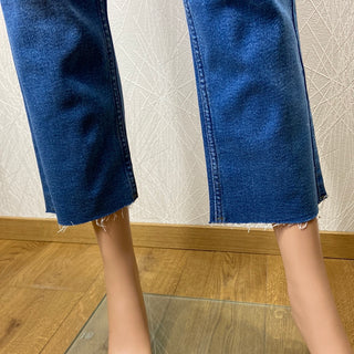 Jeans femme denim bleu taille haute coupe droite modele Bykato Bykolla B.Young