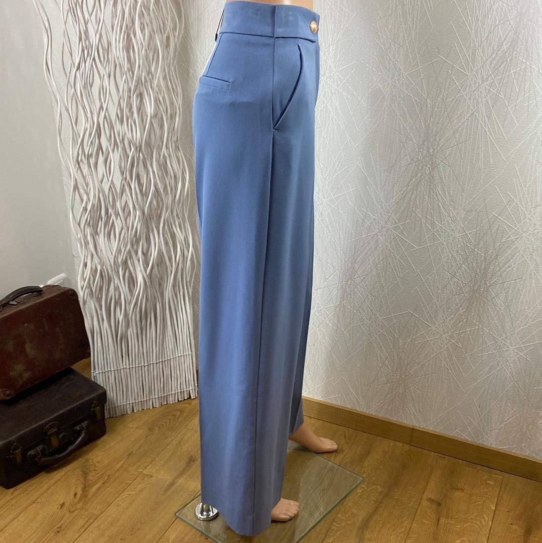 Pantalon bleu jambes larges taille haute coupe ample Byestale Pants B.Young - Offre-Unique