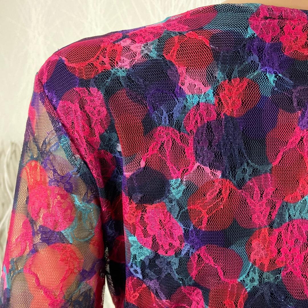 Blouse doublée multicolore dentelle col V manches 3/4 transparentes Le Singe de Julie - Offre-Unique