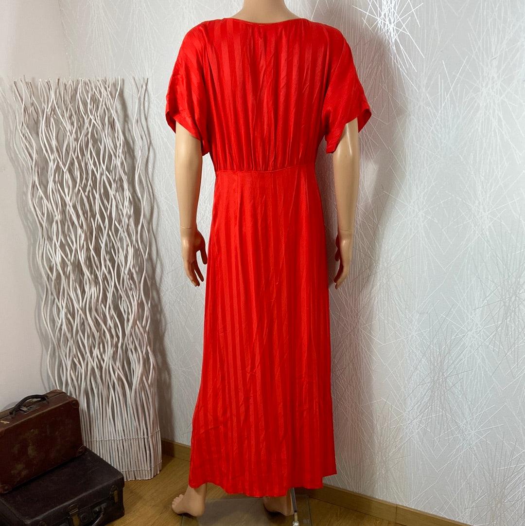 Robe longue coton et soie rouge plis flot manches courtes Lenu Dress Red Traffic People - Offre-Unique