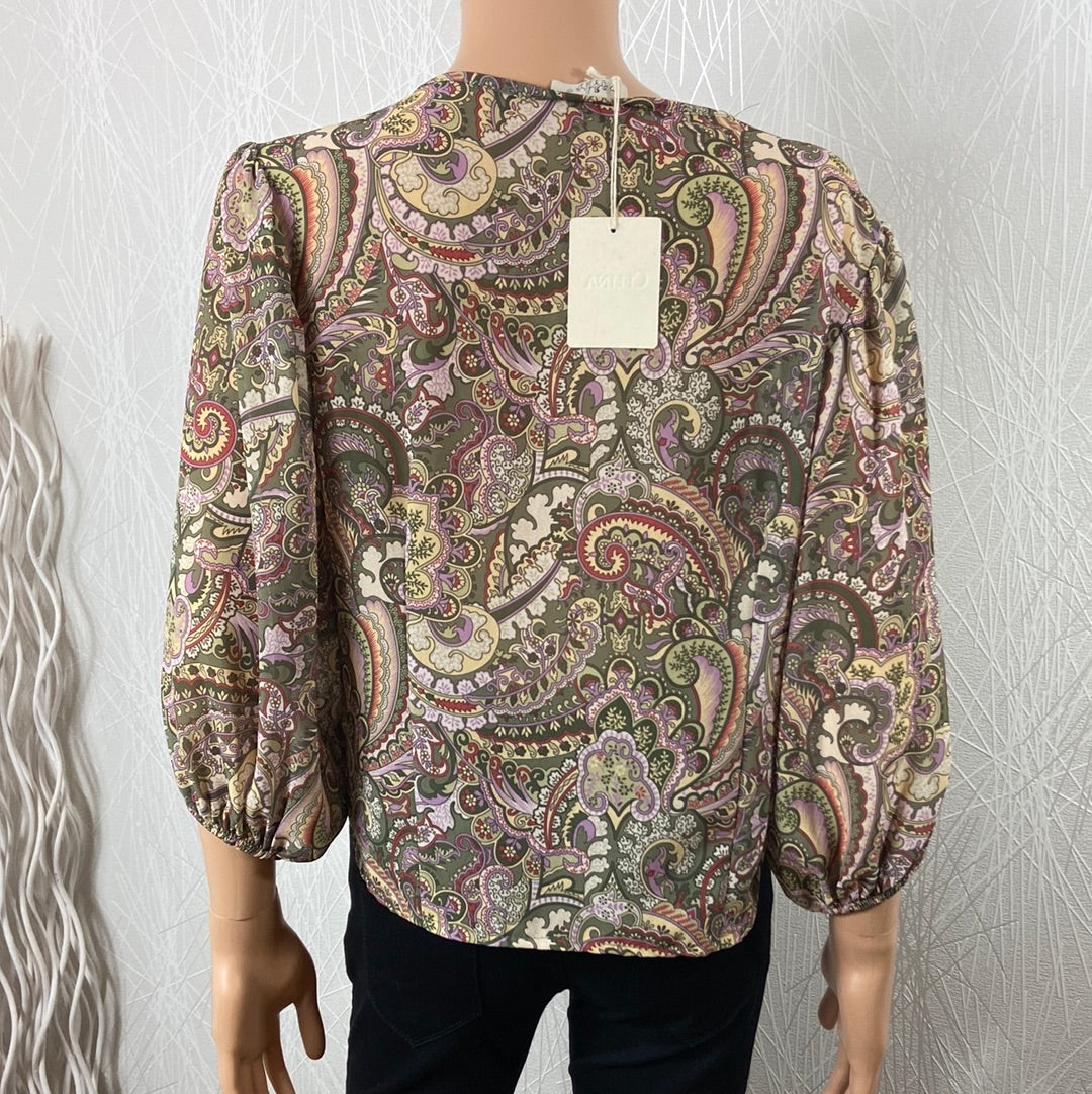 Blouse boutonnée femme à motifs fleuris cachemire multicolore manches 3/4 Celina