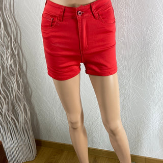 Short femme coton rouge taille haute stretch Sarah John