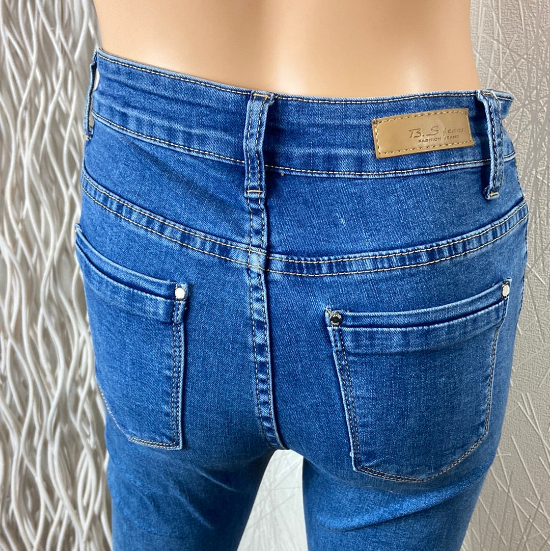 Jean slim bleu femme taille haute B S Jeans