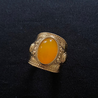 Bague ajustable plaqué or pierre semi précieuse orange Shabada