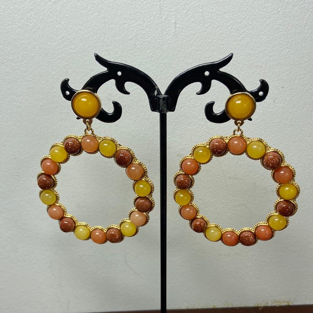 Boucles d’oreilles pendantes plaquées or pierres semi-précieuses jaune orange Shabada - Offre-Unique