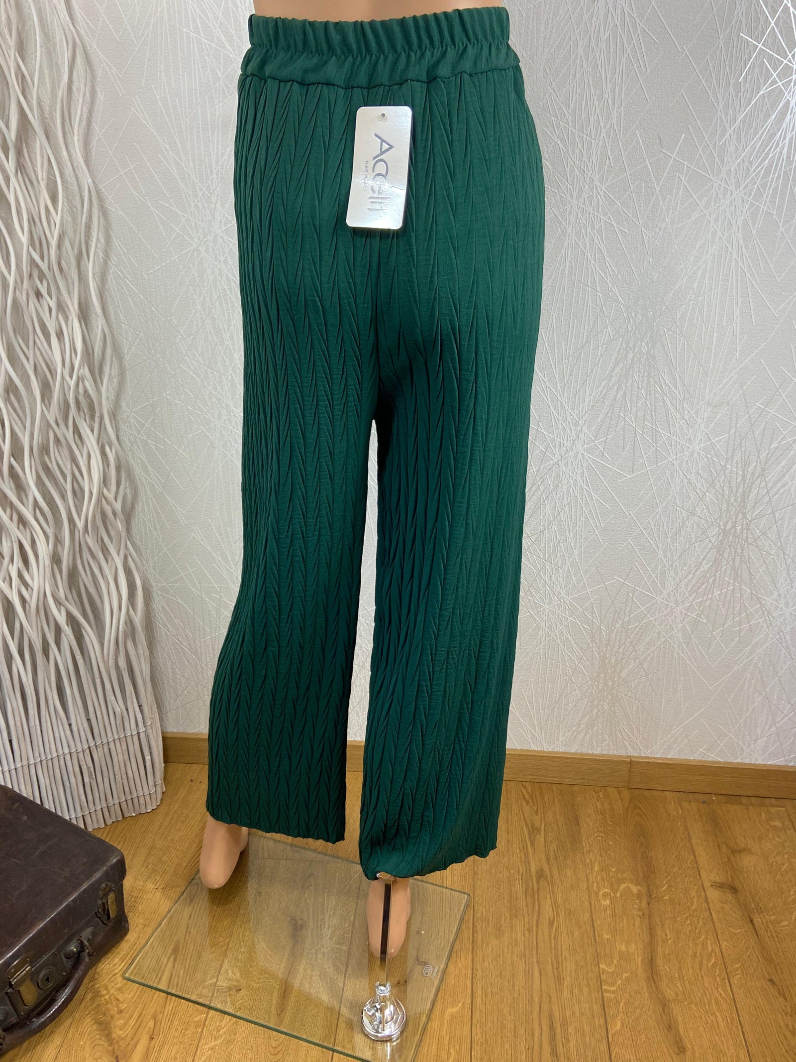 Pantalon vert coupe ample fluide taille haute Acelit - Offre-Unique