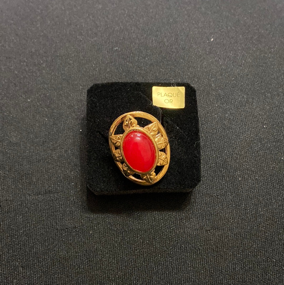 Bague ajustable plaqué or pierre semi précieuse rouge Shabada